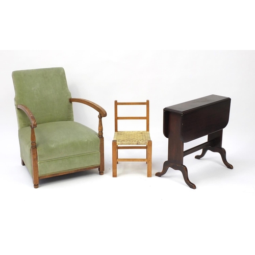 2088 - Occasional furniture comprising a mahogany Sutherland table, nursing chair and child's chair