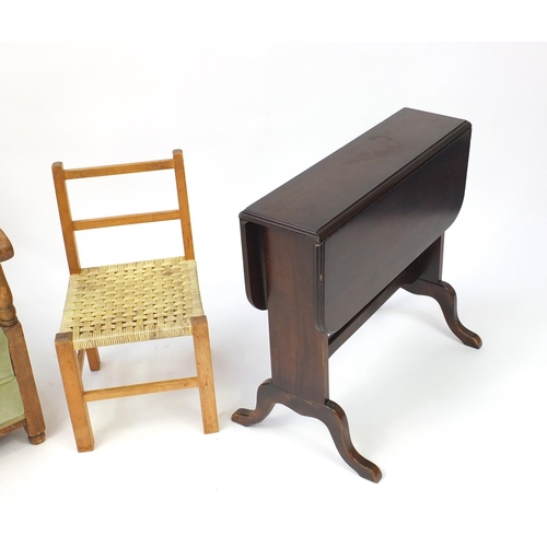 2088 - Occasional furniture comprising a mahogany Sutherland table, nursing chair and child's chair