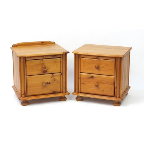 2094 - Pair of pine two drawer bedside chests with brushing slides, 58cm H x 55cm W x 46cm D