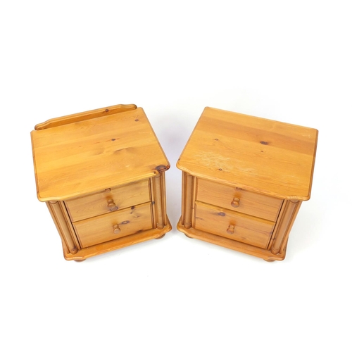 2094 - Pair of pine two drawer bedside chests with brushing slides, 58cm H x 55cm W x 46cm D