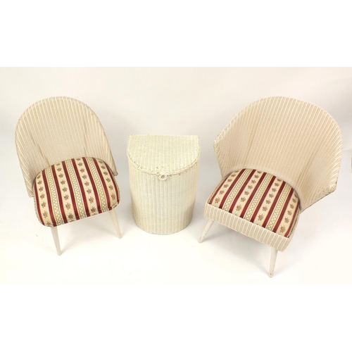 2058 - Two Lloyd Loom bedroom chairs and a laundry basket
