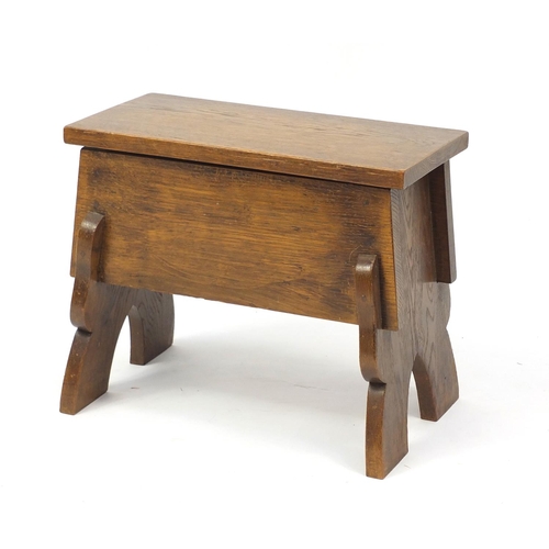 2062 - Carved oak stool with lift-up seat, 37cm H x 46cm W x 24cm D