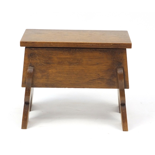 2062 - Carved oak stool with lift-up seat, 37cm H x 46cm W x 24cm D