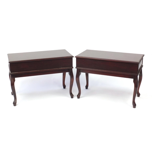 2101 - Pair of rectangular mahogany side tables, raised on cabriole legs, 58cm H x 41cm W x 78cm D