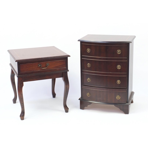 2100 - Bow front inlaid mahogany four drawer chest and occasional table with frieze drawer the largest 70cm... 