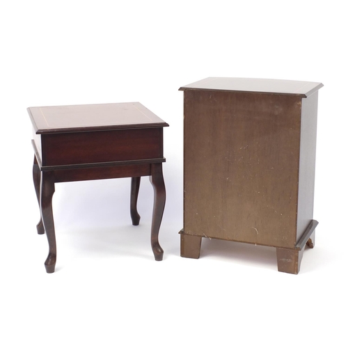 2100 - Bow front inlaid mahogany four drawer chest and occasional table with frieze drawer the largest 70cm... 