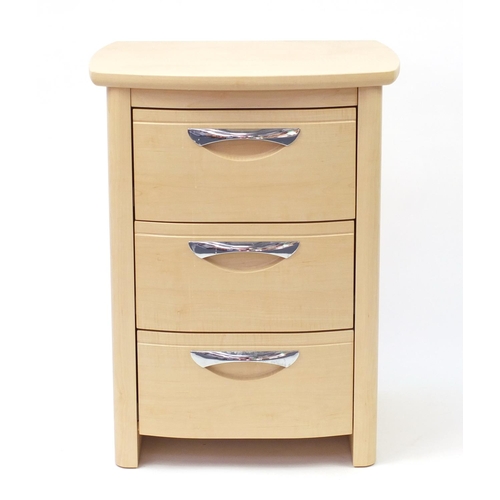 2099 - Contemporary light wood three drawer chest, 75cm H x 58cm W x 48cm D
