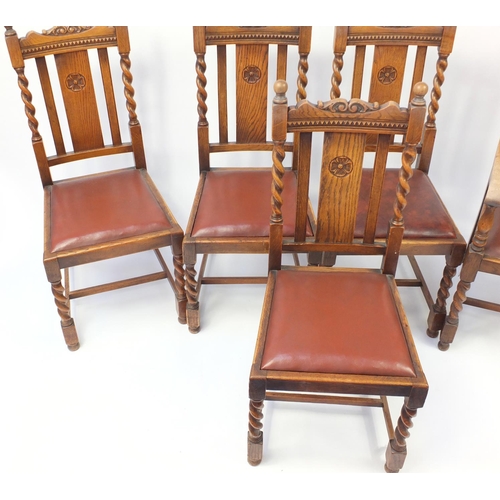 2074 - Set of five oak barley twist dining chairs including a carver