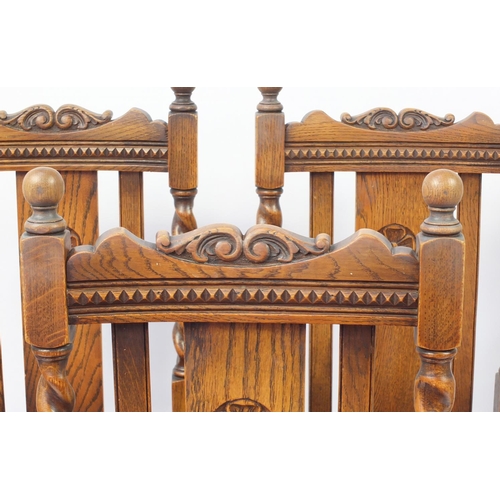 2074 - Set of five oak barley twist dining chairs including a carver