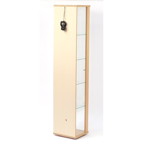 2105 - Contemporary light wood illuminated display cabinet, fitted with four glass shelves, 176cm H x 36cm ... 