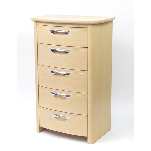 2097 - Contemporary light wood five drawer chest, 112cm H x 71cm W x 48cm D