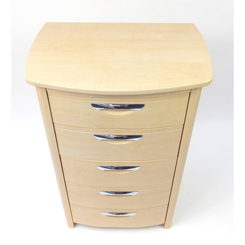 2097 - Contemporary light wood five drawer chest, 112cm H x 71cm W x 48cm D