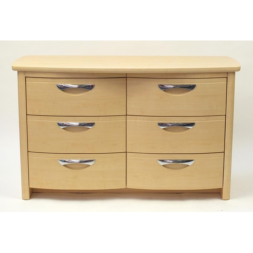 2098 - Contemporary light wood six drawer chest, 75cm H x 125cm W x 48cm D