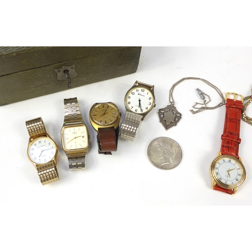 2748 - Costume jewellery including vintage wristwatches and a silver sports jewel housed in a Victorian gre... 