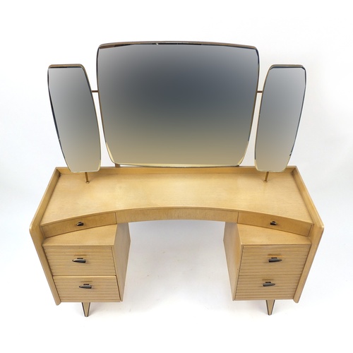 2040 - Vintage Light wood dressing table with mirrored back and matching three drawer chest by Link Lebus F... 
