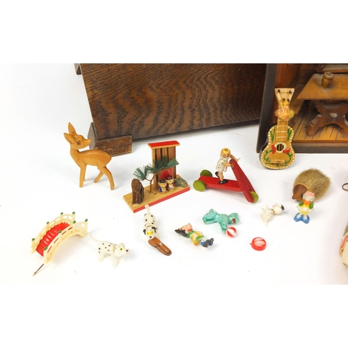 2649 - Miscellaneous items including a pair of binoculars, Black Forest carved wood diorama, dolls and a Mi... 