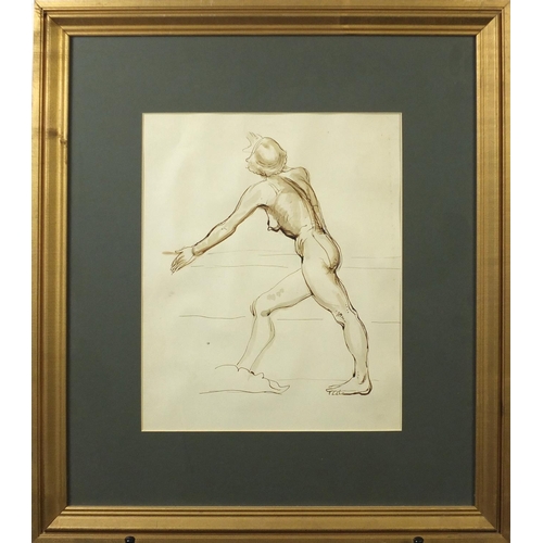 2304 - Manner of Rosamund Borradaile - The female form, ink and wash, mounted and framed, 30cm x 25cm