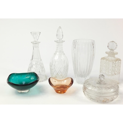 1274 - Glassware including a Whitefriars, Webb and three decanters, the largest 27.5cm high