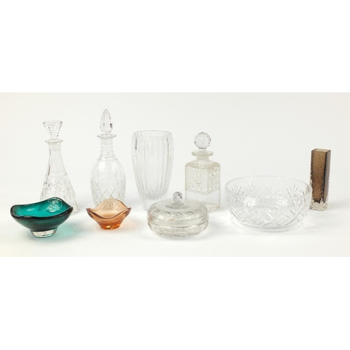 1274 - Glassware including a Whitefriars, Webb and three decanters, the largest 27.5cm high