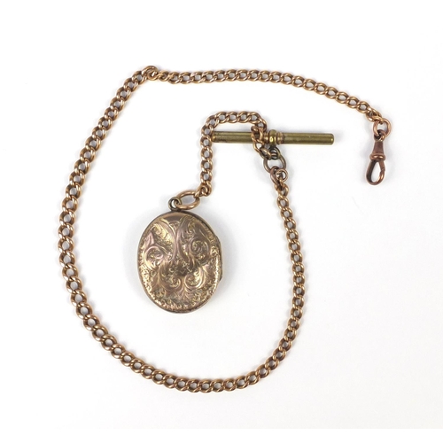 153 - Unmarked gold graduated chain (tests as 9ct gold) and a Victorian gold plated locket, the chain 18.0... 