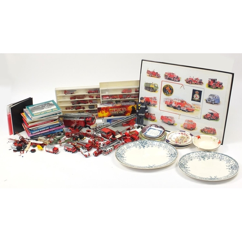 2460 - Large collection of fire fighting memorabilia including die cast vehicles, hardback books and a penc... 