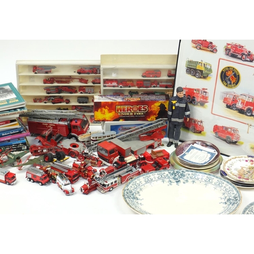 2460 - Large collection of fire fighting memorabilia including die cast vehicles, hardback books and a penc... 