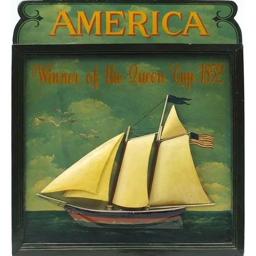3025 - Shipping interest hand painted wooden wall plaque, 66cm x 72cm