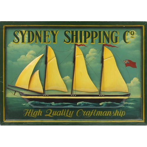 3024 - Shipping interest Sydney Shipping Co, hand painted wooden wall plaque, 90cm x 64cm