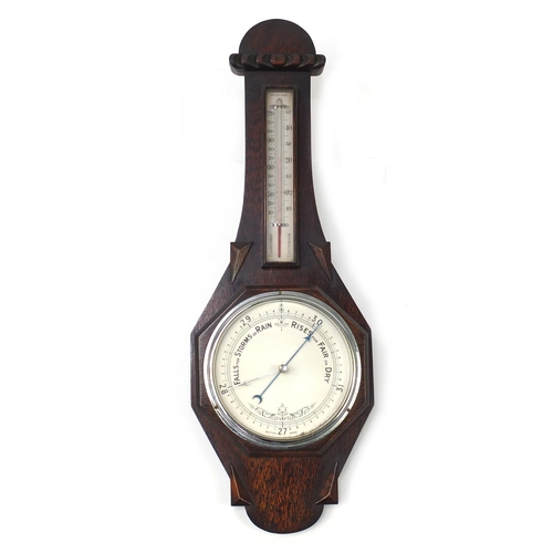 2120 - Art Deco oak wall barometer, 76.5cm high