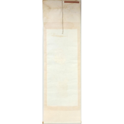 2596 - Chinese wall hanging scroll, hand painted with flowers and calligraphy