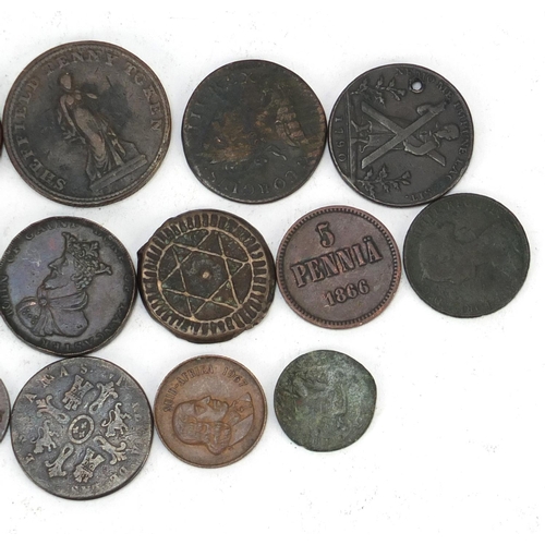 2985 - Collection of antique world coinage and tokens