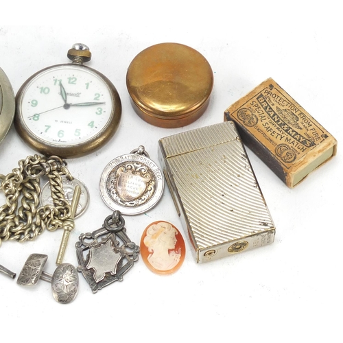 2936 - Objects including military pocket watch, Ingersoll pocket watch, Victorian silver aesthetic brooch a... 