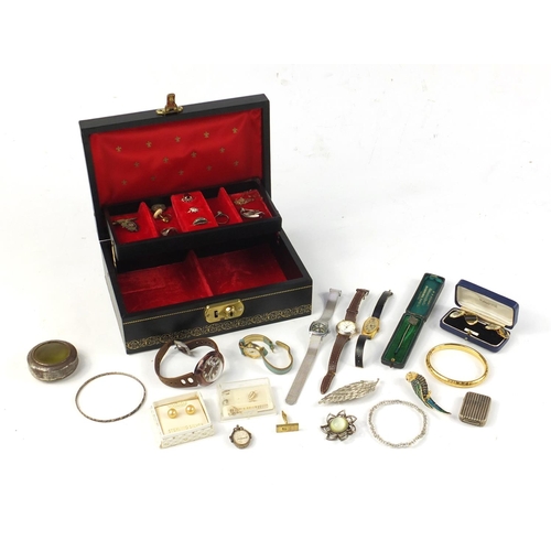 2958 - Costume jewellery including 9ct gold necklace, silver rings, silver brooches and bracelets housed in... 