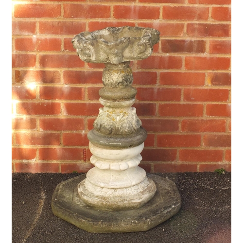 2150 - Stoneware garden column birdbath, 76cm high