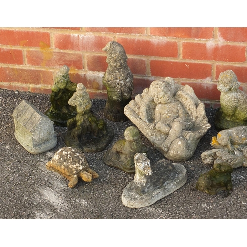 2153 - Group of stoneware garden figures and animals, the largest 29cm high