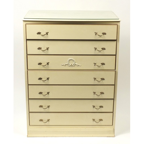 2112 - Cream and gilt seven drawer chest, 104cm H x 78cm W x 49cm D