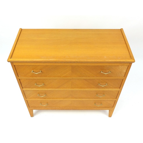 2038 - Light oak four drawer chest with brass handles, 90cm H x 92cm W x 41cm D