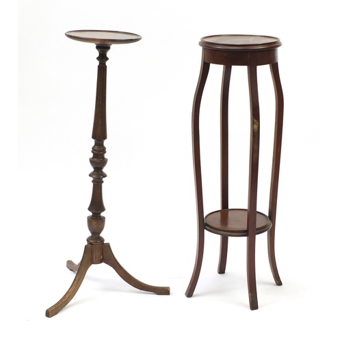 2090 - Two mahogany plant stands, one with under tier, the largest 98cm high