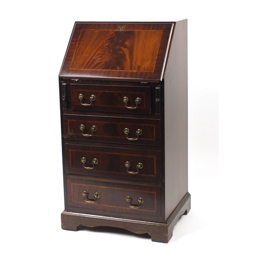 2095 - Inlaid mahogany bureau, the fall enclosing a fitted interior above four drawers, 99cm H x 51cm W x 4... 
