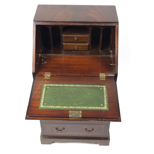 2095 - Inlaid mahogany bureau, the fall enclosing a fitted interior above four drawers, 99cm H x 51cm W x 4... 