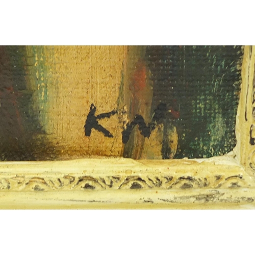 2358 - Abstract composition, top half portrait of a nude female, oil on canvas, bearing a monogram KV and i... 