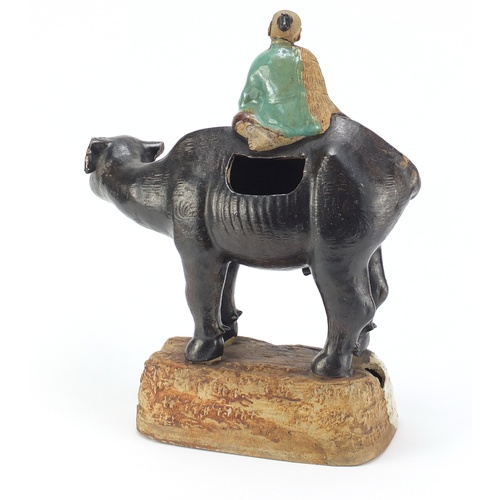 2583 - Chinese potter buffalo design incense burner, 35cm high