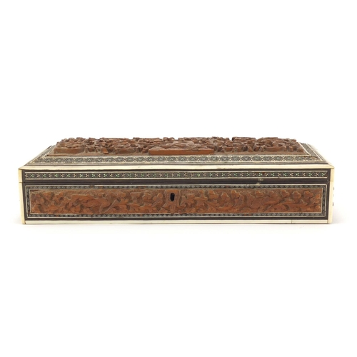 2961 - Anglo-Indian sandalwood sadeli ware glove box, 7cm H x 29.5cm W x 11.5cm D