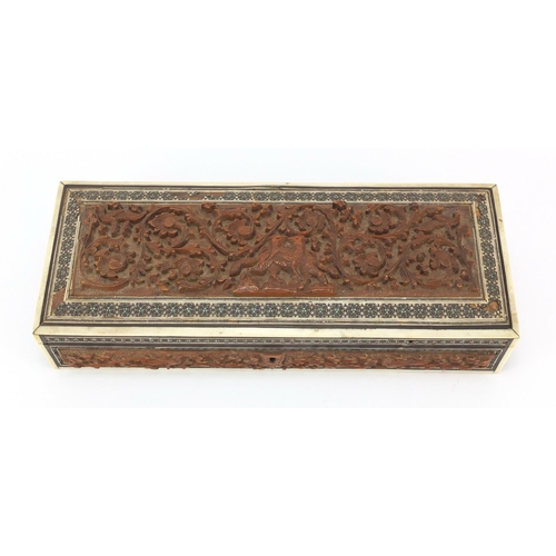 2961 - Anglo-Indian sandalwood sadeli ware glove box, 7cm H x 29.5cm W x 11.5cm D