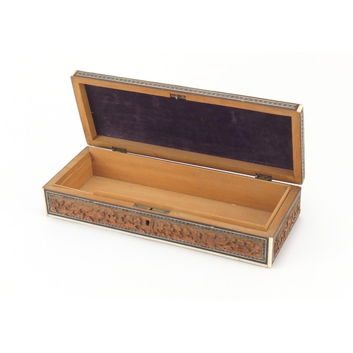 2961 - Anglo-Indian sandalwood sadeli ware glove box, 7cm H x 29.5cm W x 11.5cm D