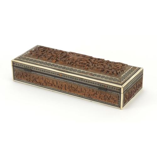 2961 - Anglo-Indian sandalwood sadeli ware glove box, 7cm H x 29.5cm W x 11.5cm D