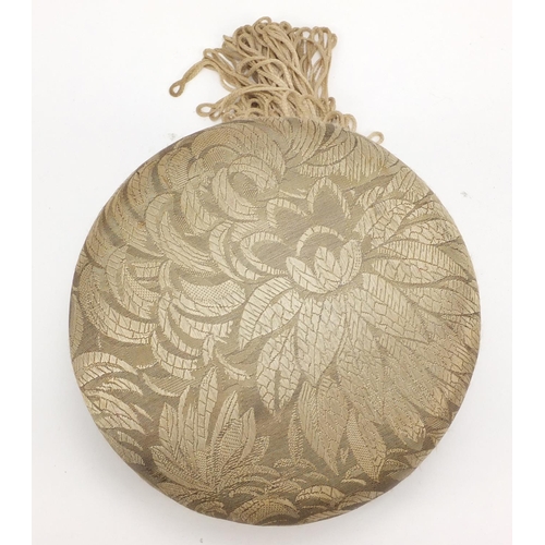 2964 - Embroidered silk box and cover, stamped Oger Paris to the interior, 19cm in diameter