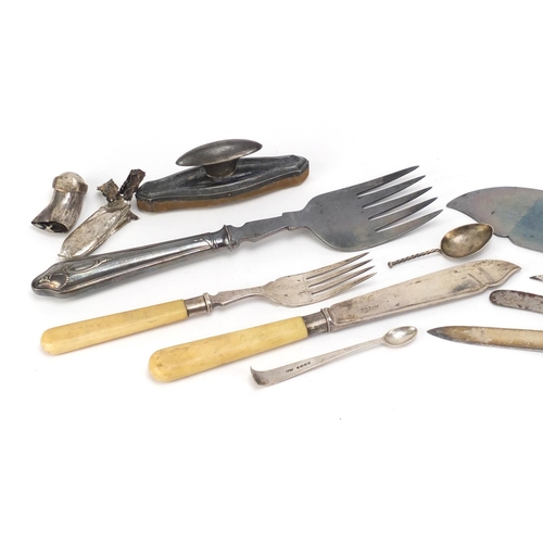 2974 - Silver and white metal objects including cutlery with silver handles