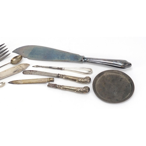 2974 - Silver and white metal objects including cutlery with silver handles