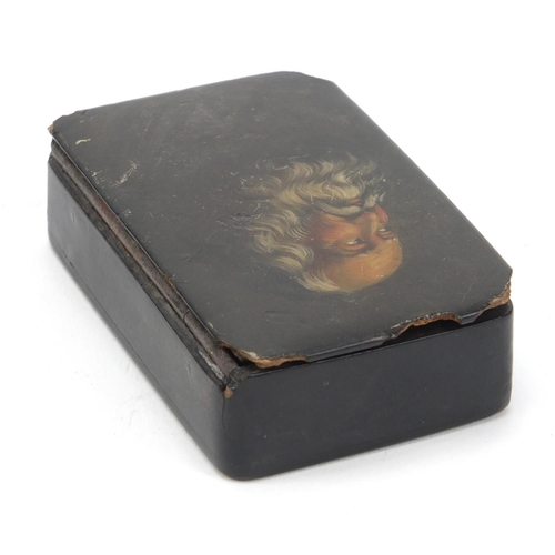 2977 - 19th century snuff box hand painted with a bearded gentleman, 8cm wide